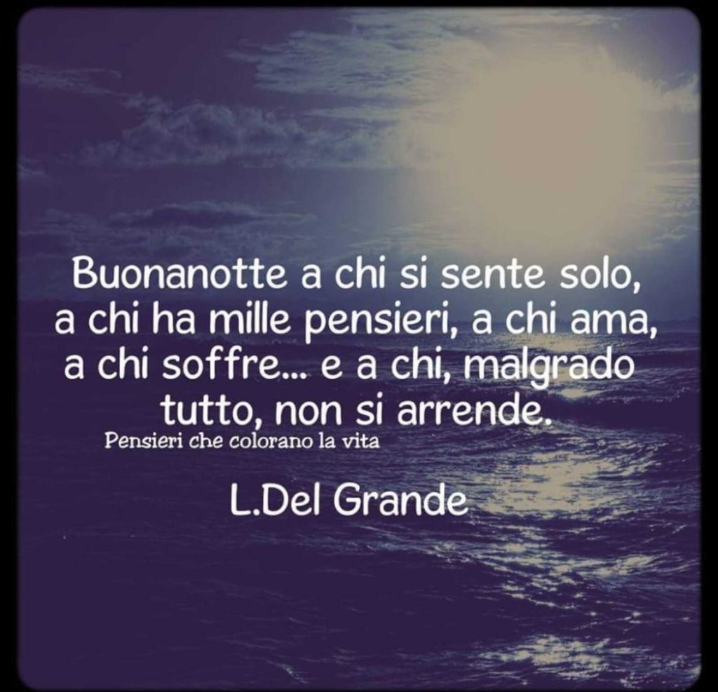 Buonanotte a chi si sente solo, a chi ha mille pensieri, a chi ama, a chi soffre... E a chi, malgrado tutto, non si arrende. - L. Del Grande