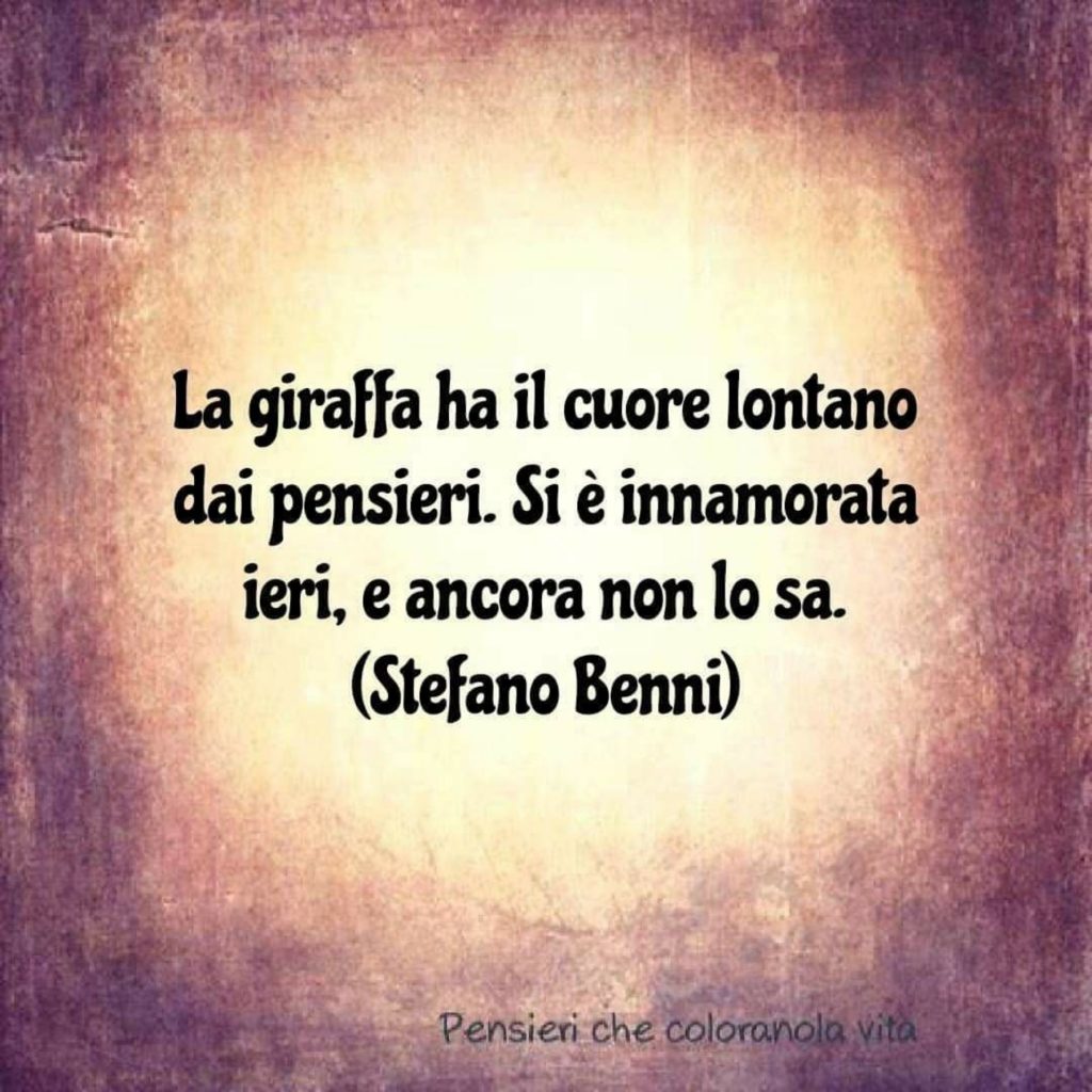 La giraffa ha il cuore lontano dai pensieri. Si è innamorata ieri, e ancora non lo sa