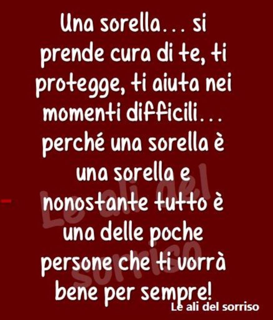 Una sorella....si prende cura di te, ti protegge, ti aiuta nei momenti difficili... perché una sorella é una sorella e nonostante tutto è una delle poche persone che ti vorrà bene per sempre!