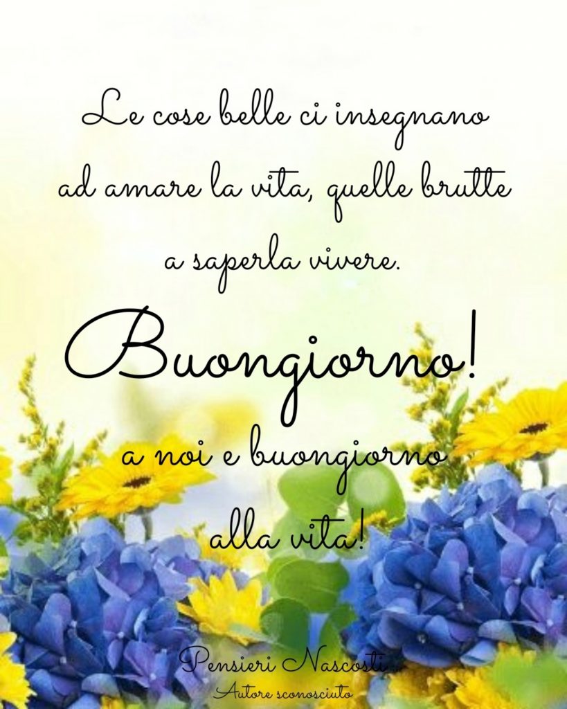 Le cose belle ci insegnano ad amare la vita, quelle brutte a saperla vivere. Buongiorno! a noi e buongiorno alla vita!