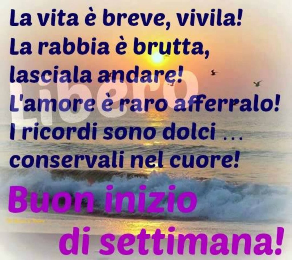 La vita è breve, vivila! La rabbia è brutta, lasciala andare! L'amore è raro afferralo! I ricordi sono dolci... conservali nel cuore! Buon inizio di settimana! 