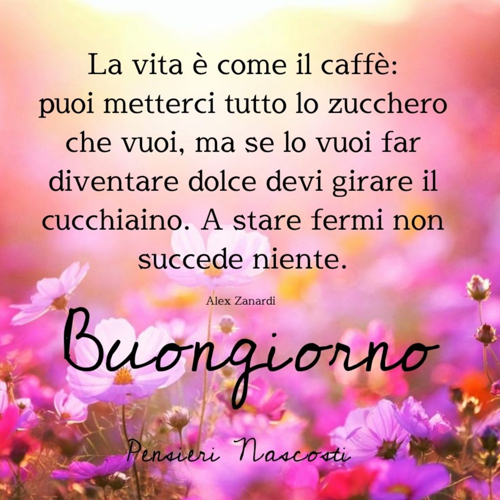 La vita è come il caffé: puoi metterci tutto lo zucchero che vuoi, ma se lo vuoi far diventare dolce devi girare il cucchiaino. A stare fermi non succede niente. Buongiorno