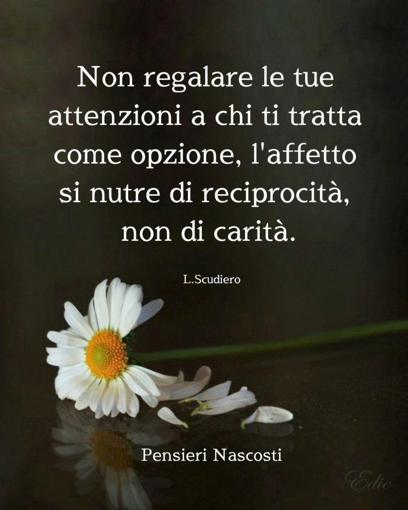 Non regalare le tue attenzioni a chi ti tratta come opzione, l'affetto si nutre di reciprocità, non di carità