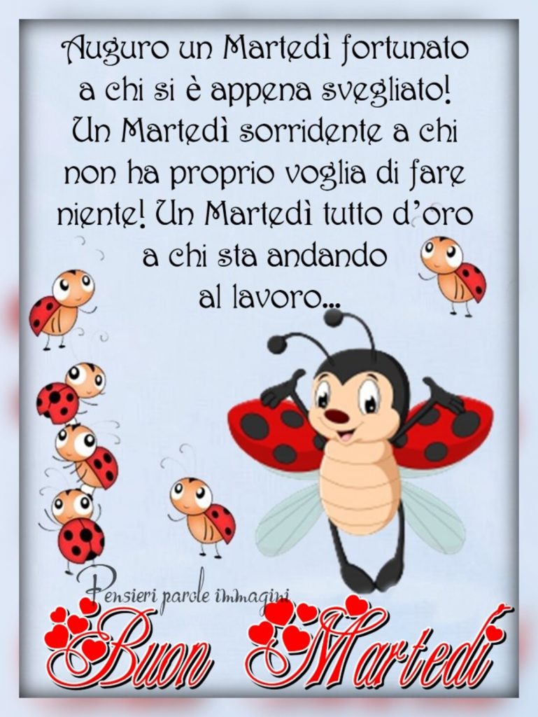 Auguro un Martedì fortunato a chi si è appena svegliato! Un martedì sorridente a chi non ha proprio voglia di fare niente! Un Martedì tutto d'oro a chi sta andando al lavoro... Buon Martedì