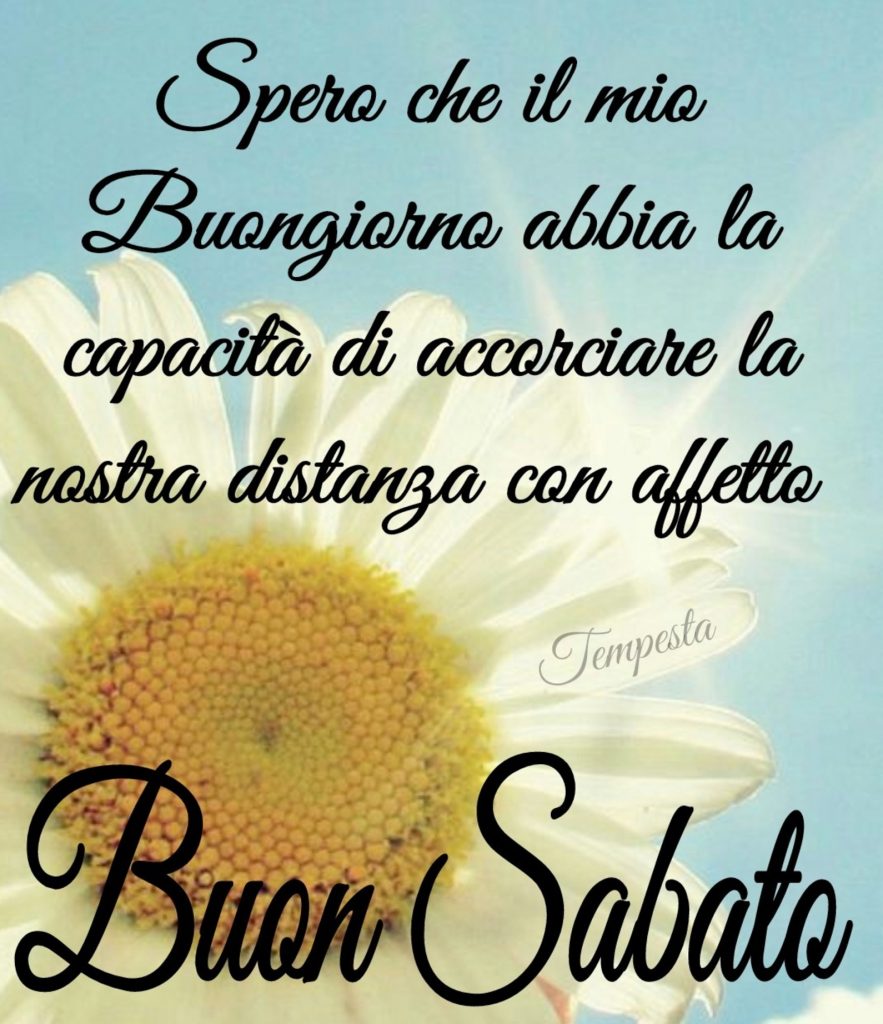 Spero che il mio Buongiorno abbia la capacità di accorciare la nostra distanza con affetto Buon Sabato