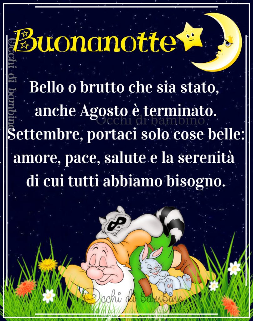 Buonanotte bello o brutto che sia stato, anche Agosto è terminato. Settembre, portaci solo cose belle: amore, pace, salute e la serenità di cui tutti abbiamo bisogno