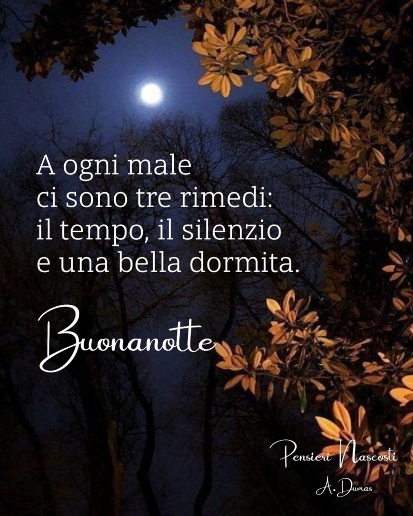 A ogni male ci sono tre rimedi: il tempo, il silenzio e una bella dormita. Buonanotte