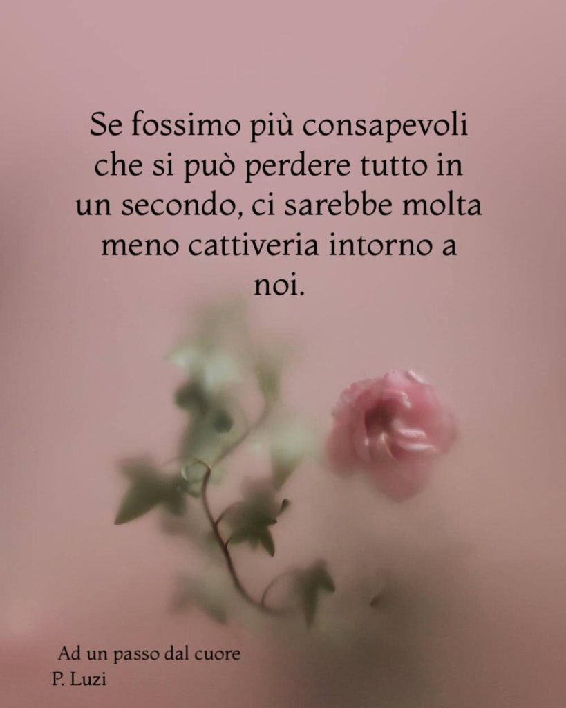 Se fossimo più consapevoli che si può perdere tutto in un secondo, ci sarebbe molta meno cattiveria intorno a noi