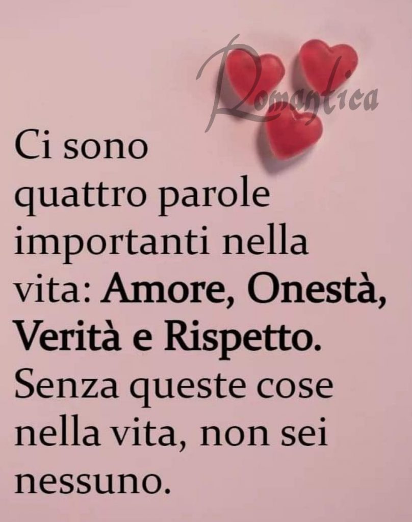 Ci sono quattro parole importanti nella vita: Amore, Onestà, Verità e Rispetto. Senza queste cose nella vita, non sei nessuno