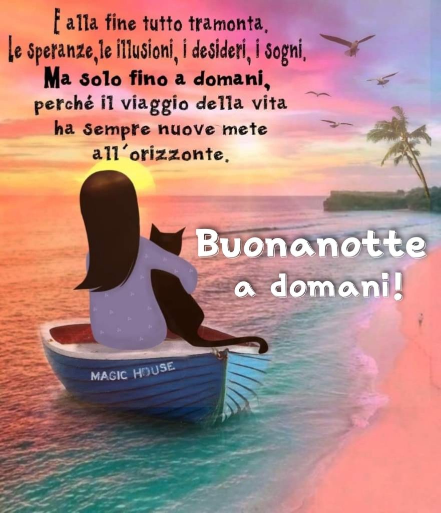 E alla fine tutto tramonta: speranze, le illusioni, i desideri, i sogni, ma solo fino a domani, perché il viaggio della vita ha sempre nuove mete all'orizzonte Buonanotte a domani