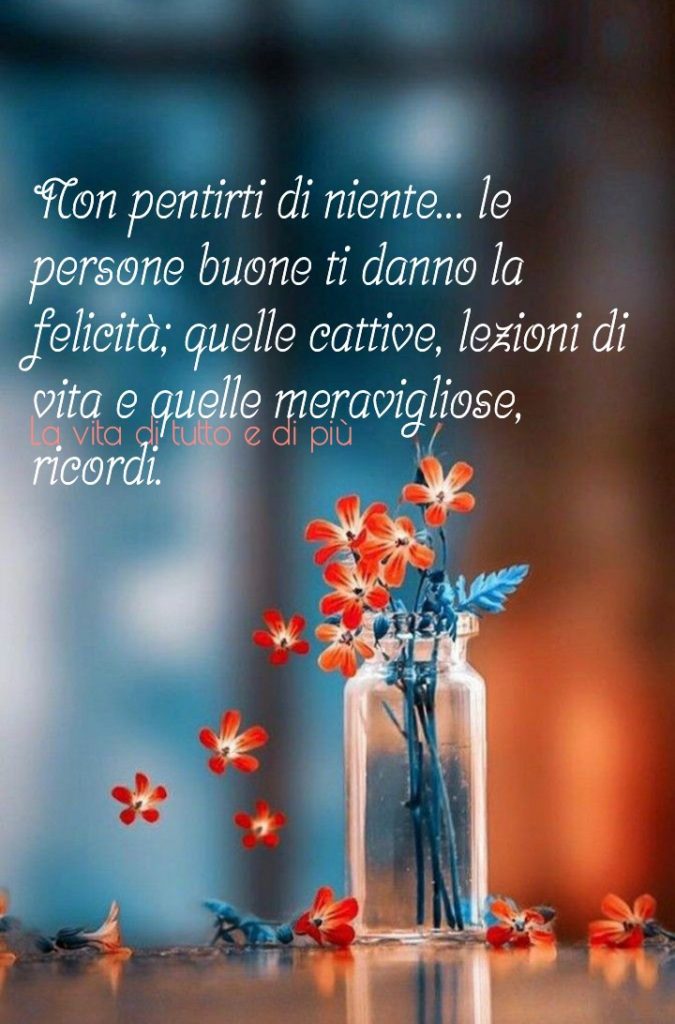 Non pentirti di niente...le persone buone ti danno la felicità; quelle cattive, le lezioni di vita e quelle meravigliose, ricordi