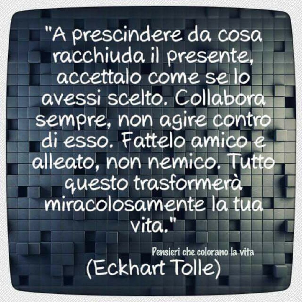 "A prescindere da cosa racchiuda il presente, accettalo come se lo avessi scelto. Collabora sempre, non agire contro di esso. Fattelo amico e alleato, non nemico. Tutto questo trasformerà miracolosamente la tua vita"