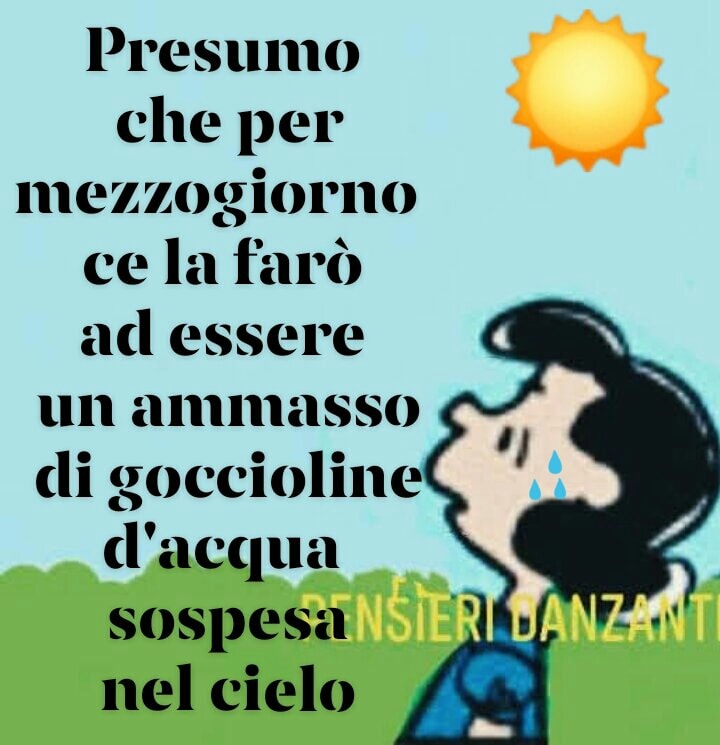 Presumo che per mezzogiorno ce la farò ad essere un ammasso di goccioline d'acqua sospesa nel cielo