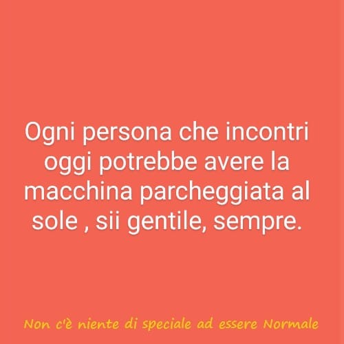 Ogni persona che incontri oggi potrebbe avere la macchina parcheggiata al sole, sii gentile, sempre