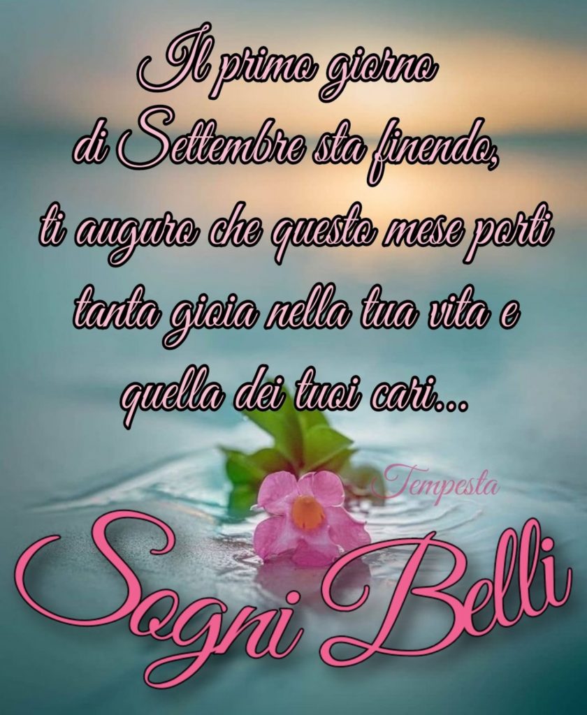 Il primo giorno di Settembre sta finendo, ti auguro che questo mese porti tanta gioia nella tua vita e quella dei tuoi cari..Sogni Belli